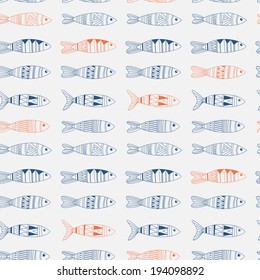 Seamless pattern with ornamental fishes. Vector
