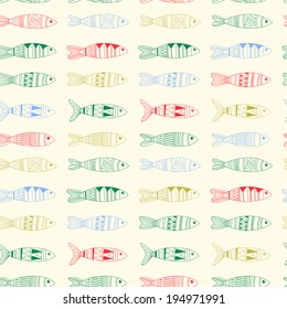 Seamless pattern with ornamental fishes. Vector
