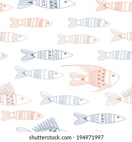 Seamless pattern with ornamental fishes. Vector