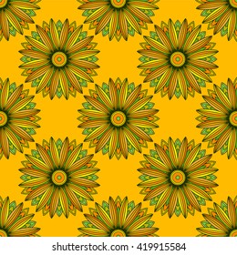 Seamless pattern with ornamental flowers in beautiful bright colors. Vector illustration
