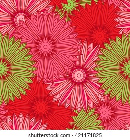 Seamless pattern with ornamental flowers in beautiful colors. Vector illustration