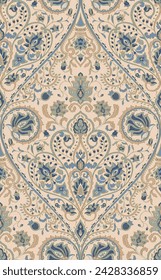 Seamless pattern with ornamental flowers. Beige floral damask ornament. Background for wallpaper, textile, carpet and any surface. 