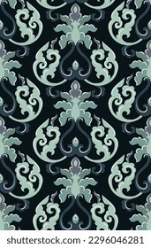 Seamless pattern with ornamental flowers. Dark blue floral damask ornament. Vector background for a wallpaper, textile, carpet, wrapping paper. 