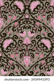 Seamless pattern with ornamental flowers. Vintage floral damask ornament. Background for wallpaper, textile, carpet and any surface. 