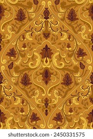 Patrón sin costuras con flores ornamentales. Adorno de damasco floral amarillo y marrón. Fondo para Fondo de pantalla, textil, alfombra y cualquier superficie.