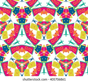 Seamless pattern. Ornamental kaleidoscope on white background