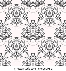 Seamless pattern ornamental lotus flower. Hand drawn element, patterned Indian paisley.