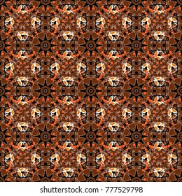 Seamless pattern with ornamental mandalas. Black, white and brown filigree ornament. Vector colorful template for wallpaper, textile, shawl, carpet and any surface.