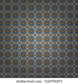 Seamless pattern with ornamental mandalas. Orange, brown and red filigree ornament. Raster colorful template for wallpaper, textile, shawl, carpet and any surface.