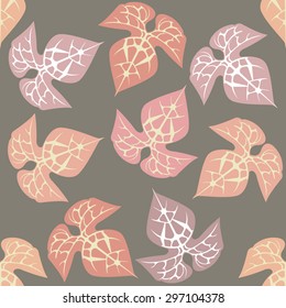 Seamless pattern with  ornamental plant Ipomoea lobata.
Template with pink, red decorative leaves.
Vector image can be used for patterns, wallpaper, textures and backgrounds.