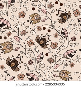 Seamless pattern with ornamental plants. Vector file for designs.
