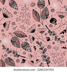 Seamless pattern with ornamental plants. Vector file for designs.