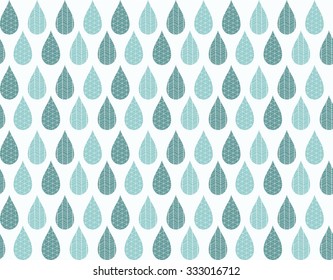 Patrón sin soldadura con gotas de lluvia ornamentales y dibujos de líneas, ilustración vectorial