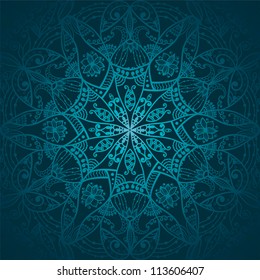 Seamless pattern With Ornamental Round Lace on blue background