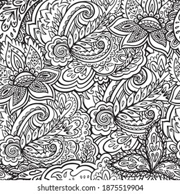 Patrón sin foco en estilo ornamental. Ilustración en blanco y negro para libro de colorantes para adultos.