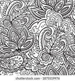 Patrón sin foco en estilo ornamental. Ilustración en blanco y negro para libro de colorantes para adultos.