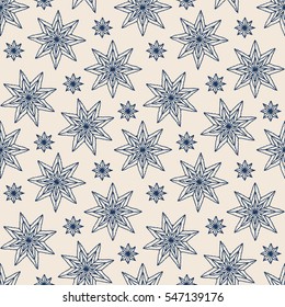 Seamless pattern with ornaments of stars, crocheted lace items, knit blanket, handmade made with love