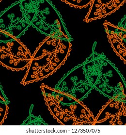 Seamless pattern with ornate colorful leaves. Decorative herbal background. Vector illustration. 