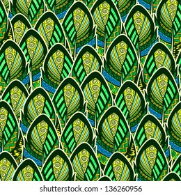 Seamless pattern with ornate feathers