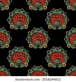 Seamless pattern with ornate floral motifs. Retro folk style.