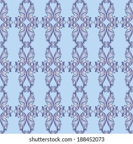 Seamless pattern with ornate flowers in blue colors