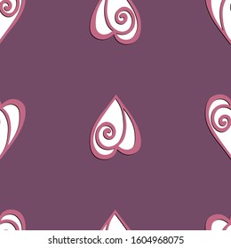 Seamless pattern with ornate hearts on color background. Design for Valentine's day, wedding, birthday, Mothers Day. Love vector stock illustration for posters, card, postcard, fabric.  