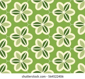 Seamless pattern. Ornate hexagon tiles with floral ornament in green. Abstract background. Seamless texture. Vector illustration, eps, added to swatch palette.