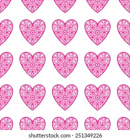 Seamless Pattern With Ornate Valentine Hearts