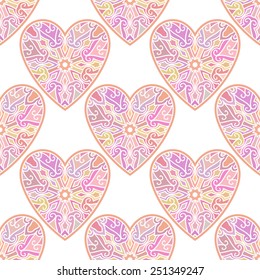 Seamless Pattern With Ornate Valentine Hearts