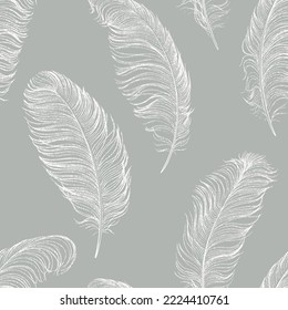 Seamless pattern of ostrich feathers hand-drawn.