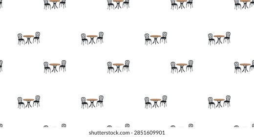 Seamless pattern with outdoor cafe tables and chairs