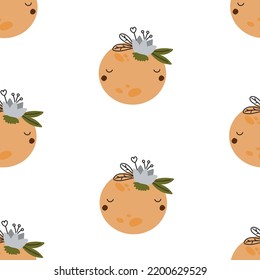 Seamless pattern of outer space with full moon. Vector illustration for your design