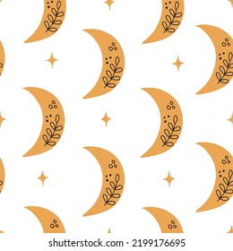 Seamless pattern of outer space with moon and stars. Vector illustration for your design