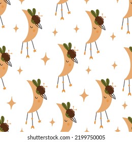 Seamless pattern of outer space with moon and stars. Vector illustration for your design