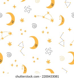 Seamless pattern of outer space with moon and stars. Vector illustration for your design