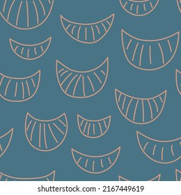 Seamless pattern with outline abstract elements on blue background. Sea digital background with vector hand drawn elements. Seamless pattern for kids fabric, textile and scrapbook paper.