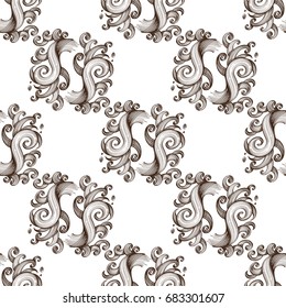 Seamless pattern from outline abstract elements in the form of sea waves.