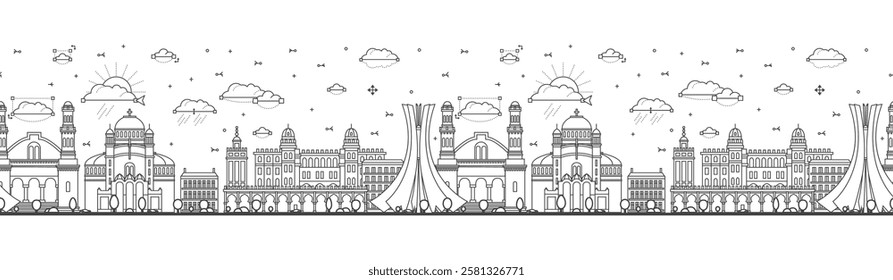 Seamless pattern with Outline Algiers Algeria city skyline with modern and historic buildings isolated on white. Vector illustration. Algiers cityscape with landmarks.