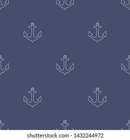 Seamless pattern with outline anchors on a blue background. Vector illustration for design, web, wrapping paper, fabric, wallpaper.