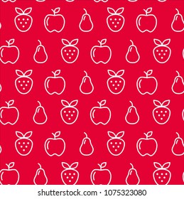 Seamless pattern of outline apples, berries and pears made in vector