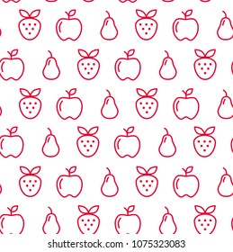 Seamless pattern of outline apples, berries and pears made in vector