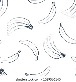 Seamless pattern of outline bananas on a white background. Design for packaging, textiles, banners, posters. Vector illustration.