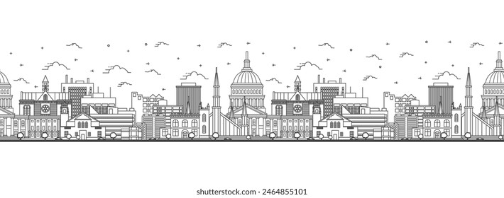 Seamless pattern with outline Boise Idaho City Skyline. Modern Buildings Isolated on White. Vector Illustration. Boise USA Cityscape with Landmarks. 