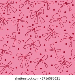 Un patrón sin fisuras con arcos de contorno y Elementos de lunares sobre un fondo rosa. Un diseño femenino y festivo para envolver papel o tela. Vector.
