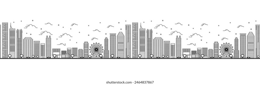 Patrón sin fisuras con contorno Brisbane Australia City Skyline. Edificios modernos aislados en blanco. Ilustración vectorial. Brisbane Cityscape con Lugares famosos. 