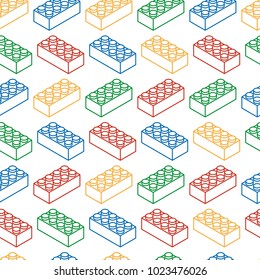 Seamless pattern from outline building blocks of children's game designer in isometric style. Geometric background. Design for a banner, poster, packaging. Vector illustration.