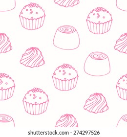 Seamless pattern with outline candies. Doodle sweets vector background. Food illustration