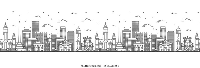 Seamless pattern with Outline Caracas Venezuela City Skyline with Modern and Historic Buildings Isolated on White. Vector Illustration. Caracas Cityscape with Landmarks.