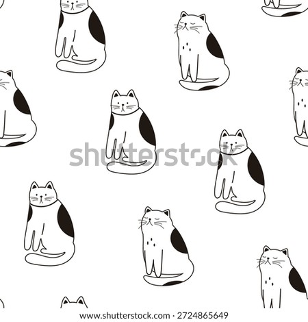 Seamless pattern with outline cats. Flat graphic vector illustration isolated on white background. Monochrome print with cats.