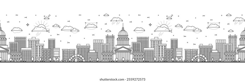 Seamless pattern with Outline Charleston West Virginia USA City Skyline with Modern Buildings Isolated on White. Vector Illustration. Charleston Cityscape with Landmarks.